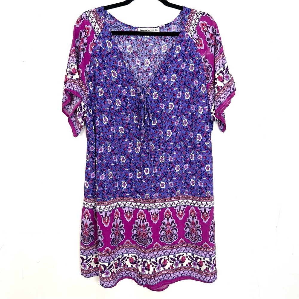 RusttyDustty Romper Purple Pink Blue Floral‎ Short Sleeve Size 3XL XXXL cg